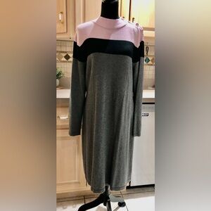 Talbots Pink, Black & Gray Colorblock Knit Sweater Dress Sz. XL